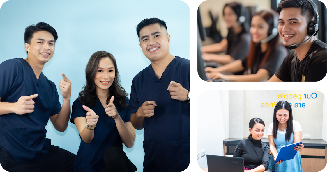 Select VoiceCom employees with headset representing software training services