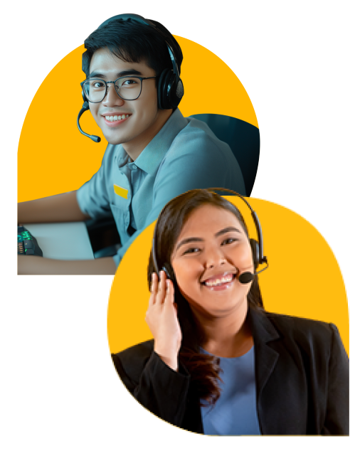 Select VoiceCom happy employees with headset providing publishing and catalog outsourcing