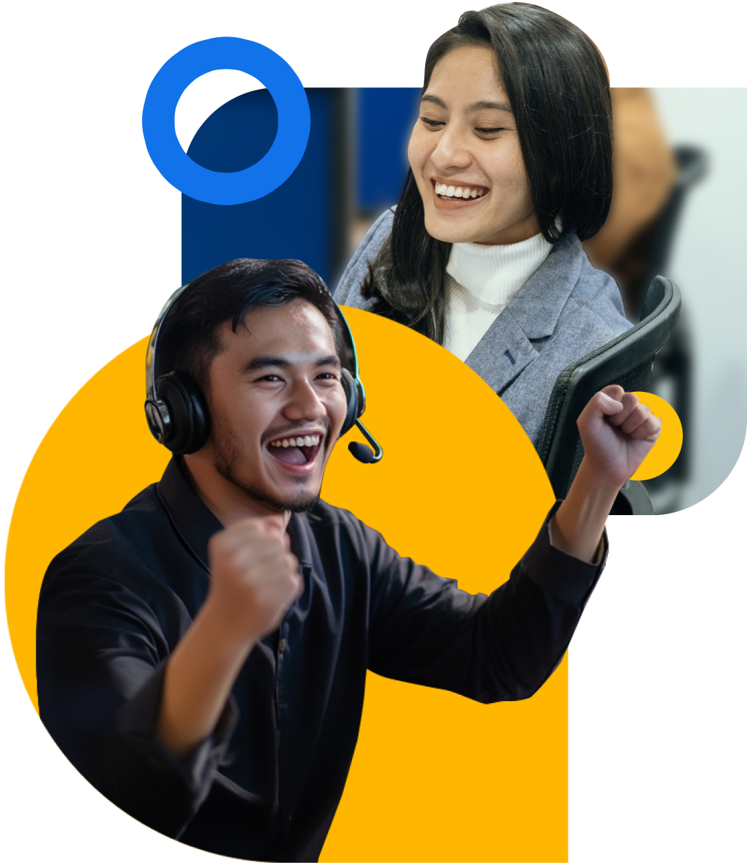 Select VoiceCom happy employees with headset