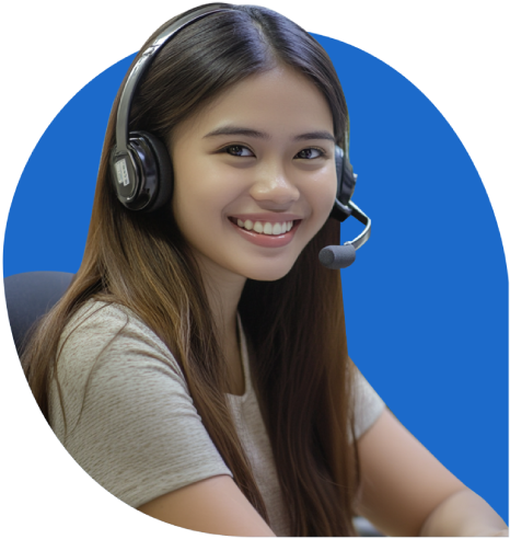 Successful employee wearing headset at Select VoiceCom providing publishing and catalog outsourcing